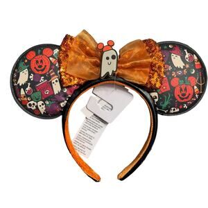 Disney Minnie Mouse Boo Halloween Ghost Pumpkin Bow Ears Headband RETIRED! NEW